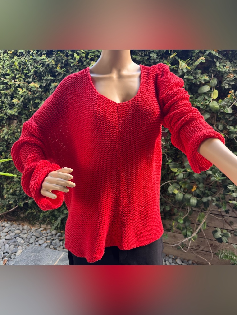 Avenue Red V-Neck Knit Sweater
